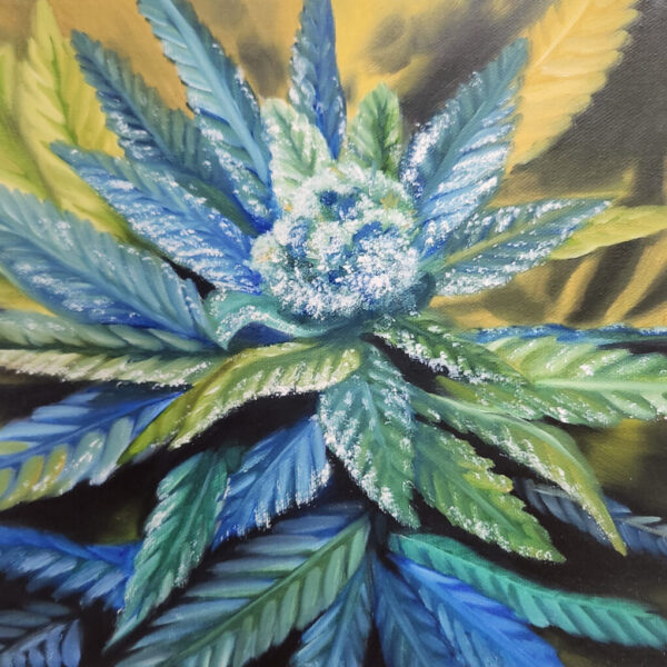 All of our Cannabis Prints are printed on Heavy Textured, 315gsm archival matte fine art paper. Printed using matte black ink for extreme richness and contrast. Original artwork is oil on canvas.